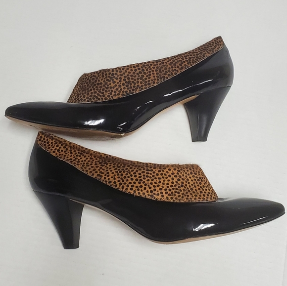 ARTURO CHIANG Patent Leather Calf Hair Cheeta Print Pumps Size 9.5 B - Picture 3 of 10